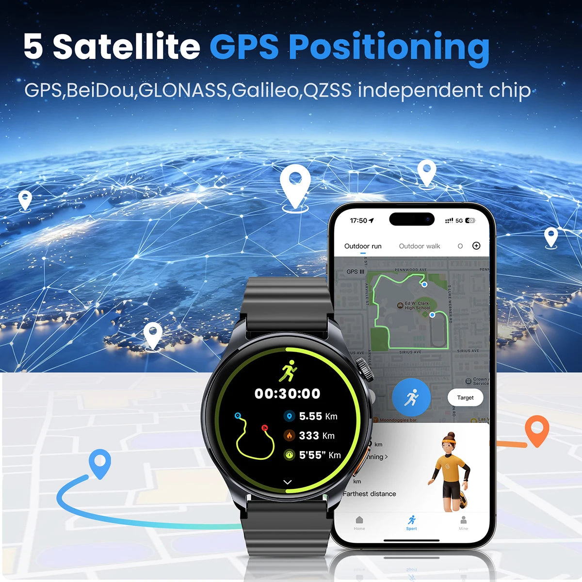GPS Fitness Smartwatch 1.43" AMOLED With Bluetooth Calls